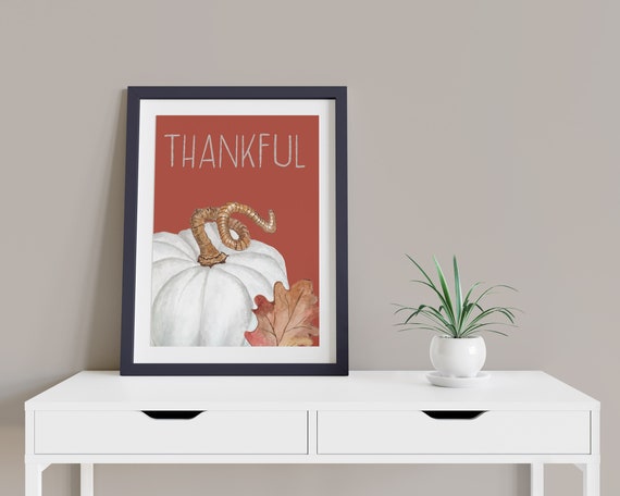 Modern White Pumpkin Digital Print | Printable Autumn Art | Fall Art Print | DIY Burgundy Wall Art | Kitchen Wall Decor | Instant Download
