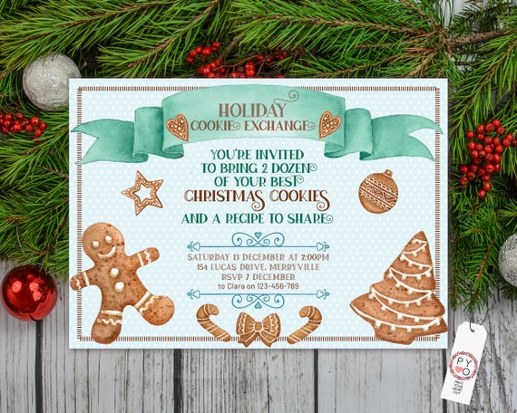 Holiday Cookie Exchange Christmas Invitation, Gingerbread Baking Invitation, Christmas Party, Morning Tea, Afternoon Tea, High Tea, Xmas
