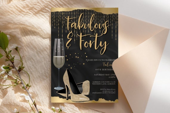 Gold Champagne Glitter Heels Birthday Invitation Printable Template, Elegant Shoes Editable Birthday Party Invitation Women, Printable Card