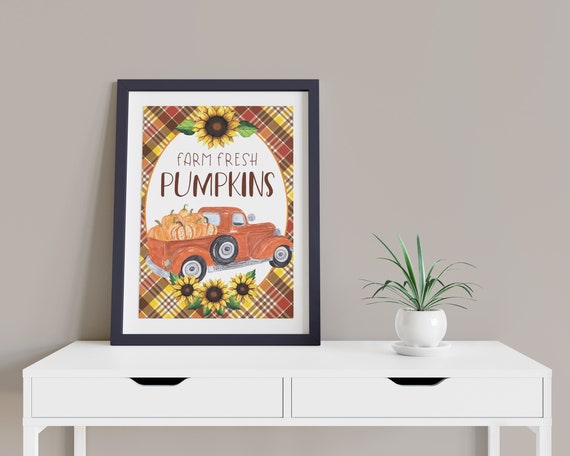 Farm Fresh Pumpkin Digital Print | Printable Autumn Art | Fall Country Print | DIY Plaid Wall Art | Farmhouse Style Art | Instant Download
