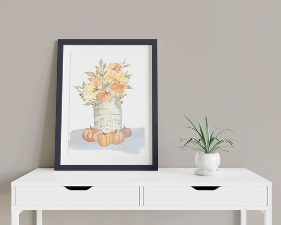 Fall Peach Flowers Vintage Can Digital Print | Printable Autumn Art | Fall Art | DIY Floral Wall Art | Kitchen Wall Decor | Instant Download