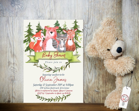 Woodland Animals Baby Shower Invitation, Gender Reveal Invitation, Printable Baby Shower, Editable Template Baby Shower Baby Animals, Bears