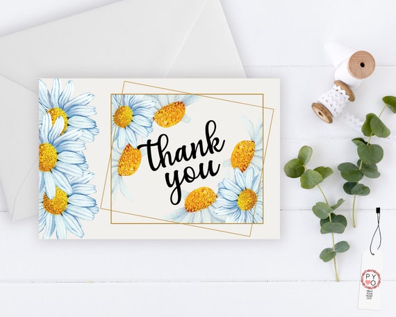 White Daisy Thank You Card, Country Flowers, Rustic Thank You, Printable Thank Yous Card, Shower Thank You, Thanks Wedding, Yellow Daisy