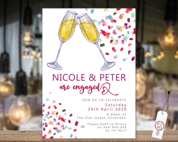 Champagne Confetti Engagement Invitation, Printable Invitation, Bright Engagement Invite, Couples Shower, Wedding Invite, Multicolored Cheer