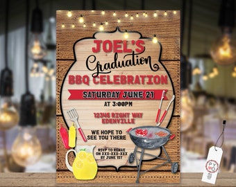 BBQ Graduation Outdoor Invitation Template | Editable Grad Celebration Invite Digital Download