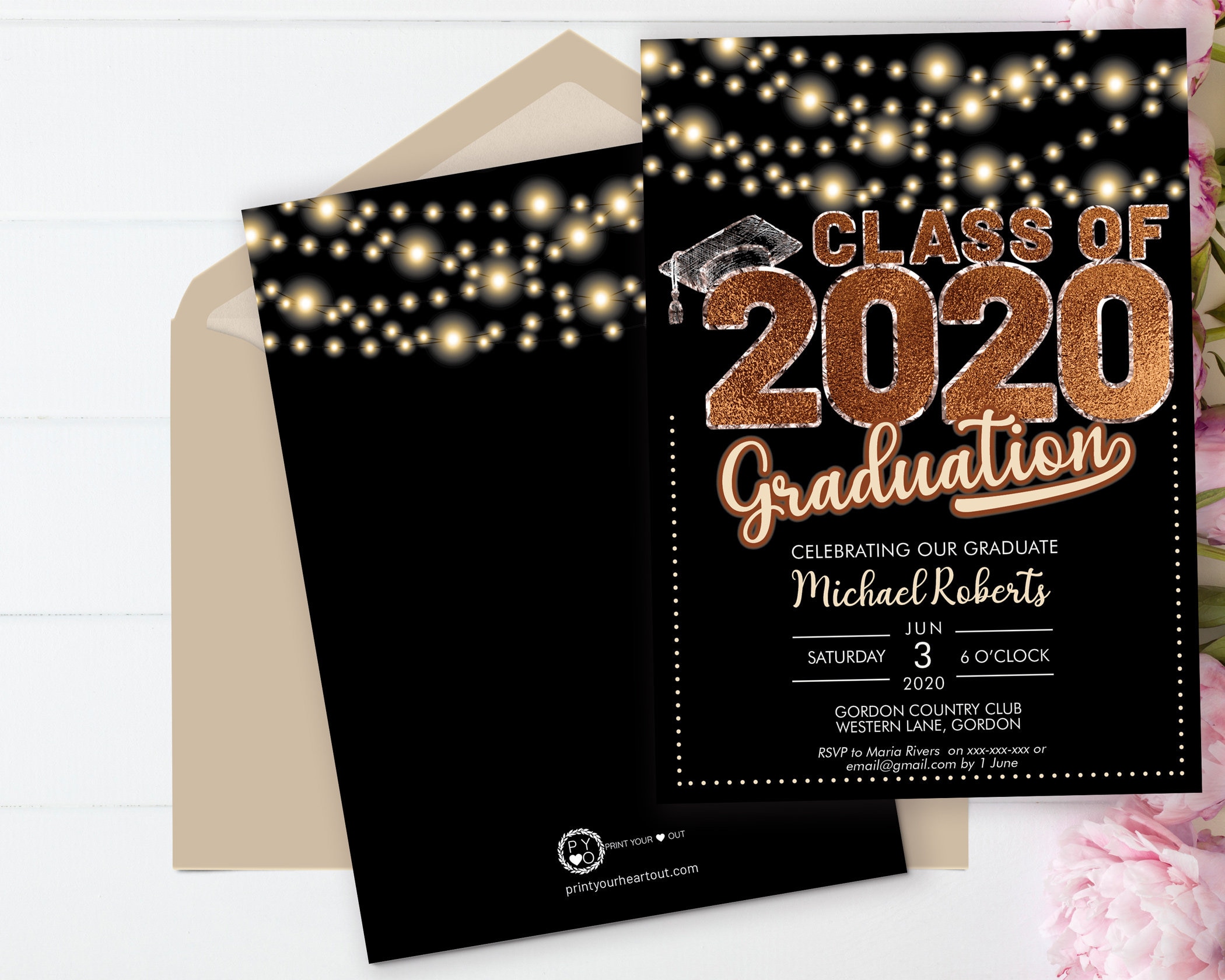 Class Of 2020 Copper Graduation Invitation Printable Template Black