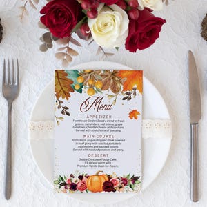 Thanksgiving Invitation Floral Pumpkin Bundle | Welcome Sign, Menu, Placecard, Friendsgiving Dinner image 7