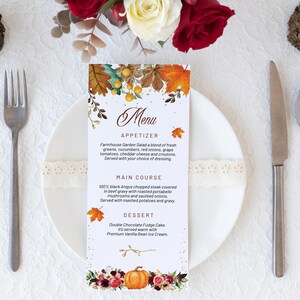Thanksgiving Invitation Floral Pumpkin Bundle | Welcome Sign, Menu, Placecard, Friendsgiving Dinner image 3