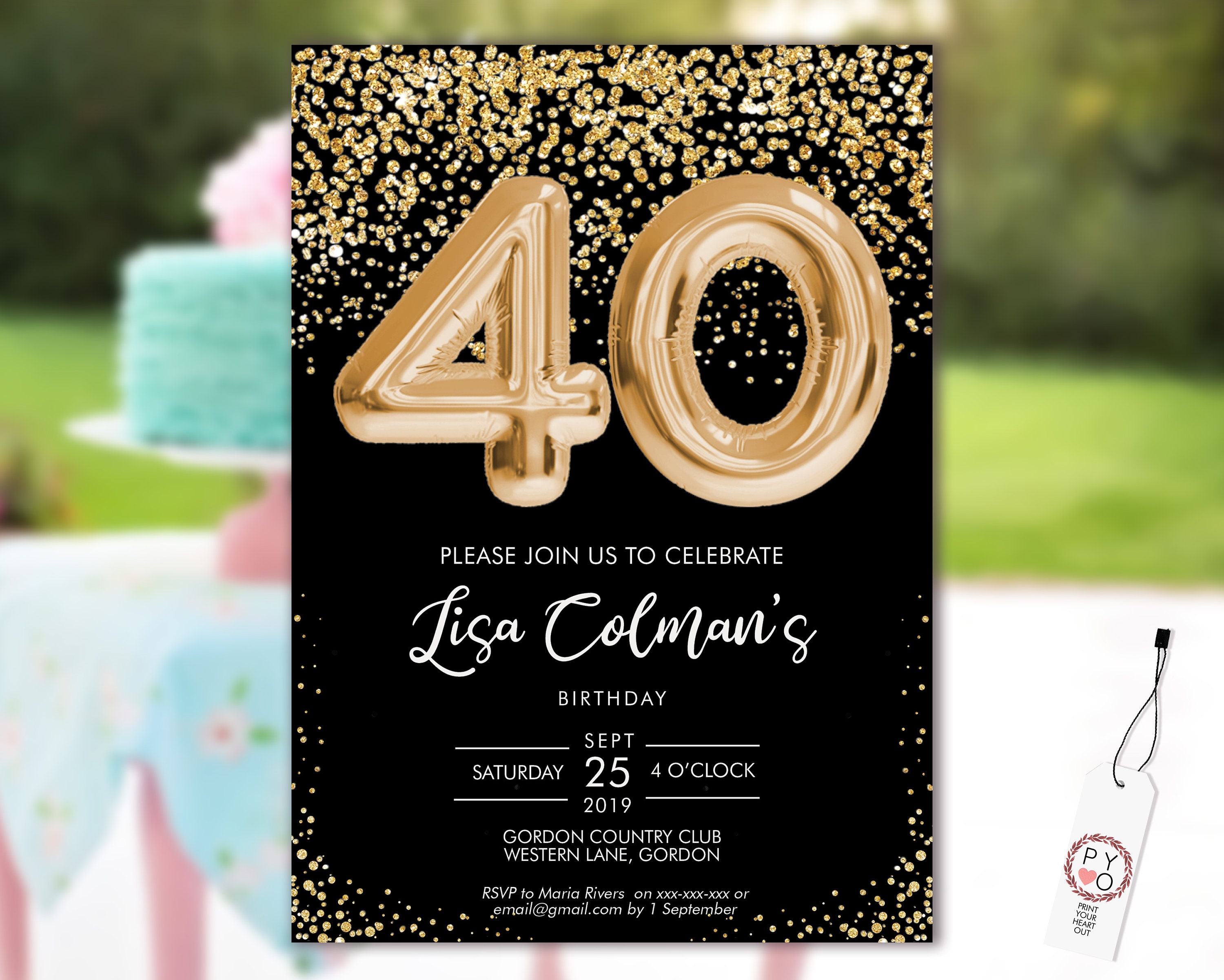 Diy 40th Birthday Foil Balloon Confetti Invitation Printable Template