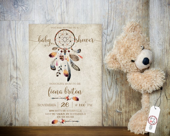 Boho Dreamcatcher Baby Shower Invitation, Baby Shower Invitation, Printable Baby Shower, Editable Template, Feather Arrow, Gender Neutral