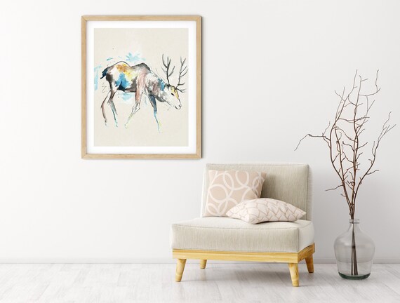 Deer Watercolor Digital Print | Printable  Art | Reindeer Art Print | Wild Animal Wall Art | DIY Wall Art | Nature Print | Office Art