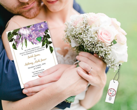 Lavender Floral Wedding Invitation, Purple Invitation, Reception Invitation, Watercolor Flower Invitation, Printable, TRY Before You BUY!