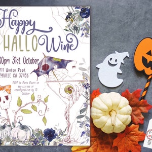 Inbjudan till Halloween-vinfest, vit pumpa, skräcknatt (utskrivbar mall) bild 2