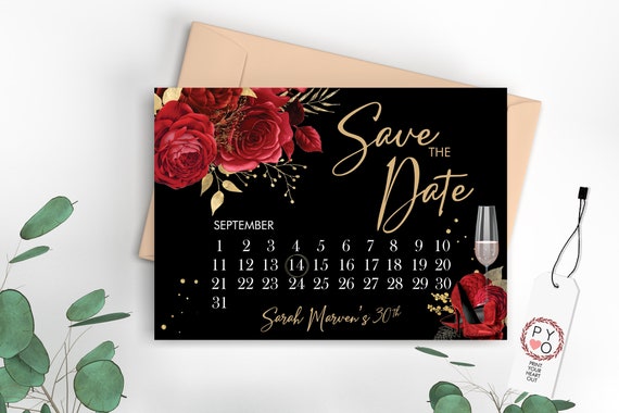 Red Glitter Shoes Save the Date: Floral Gold Calendar (Digital Download)