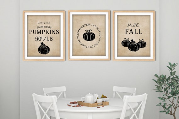 Vintage Fall Pumpkin Art Print Set | Printable Pumpkin Patch Art | Art Print | Hello Fall Art | DIY Living Room Wall Art | Set 3 Prints