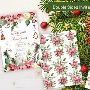 Red Poinsettia Floral Birthday Christmas Invitation (Digital Download) bild 3