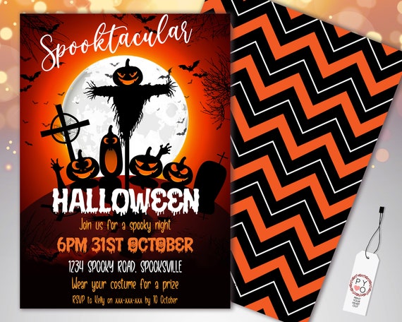 Halloween Scarecrow Spooktacular Invitation Printable Template, Adult Haunted House Party Invite, Printable Fright Night Invite, Pumpkins