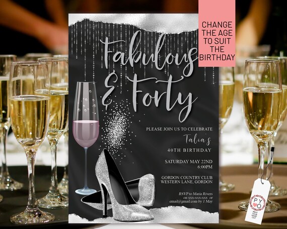 Silver Champagne Glitter Heels Birthday Invitation Printable Template, Elegant Sexy Shoes Editable Party Invitation Women, Printable Card