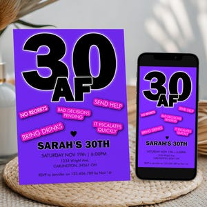 30 AF Invitation | Dirty 30 Birthday Invitation Editable | Adult 30th Party Invite | Girls Night Drinks Template | Corjl Printable image 4