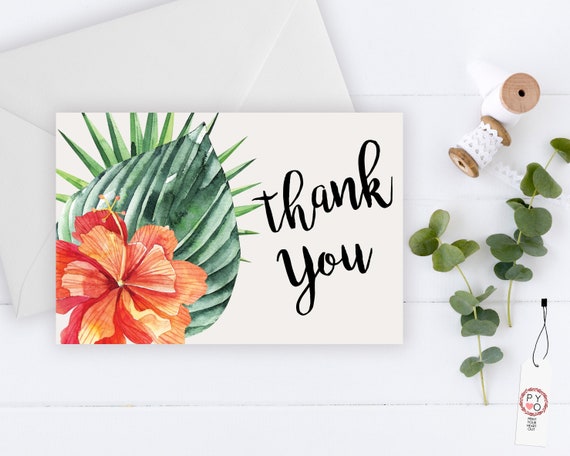 INSTANT DOWNLOAD - Thank You Card, Thank you postcard,Thank yous, Diy thank you card, Tropical thank you, Thank you pdf, Thank you notes