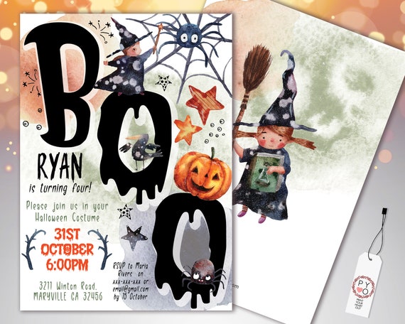 Halloween Pumpkin Party Invitation, Spooky Fright Night, Kids Birthday (Printable Template)