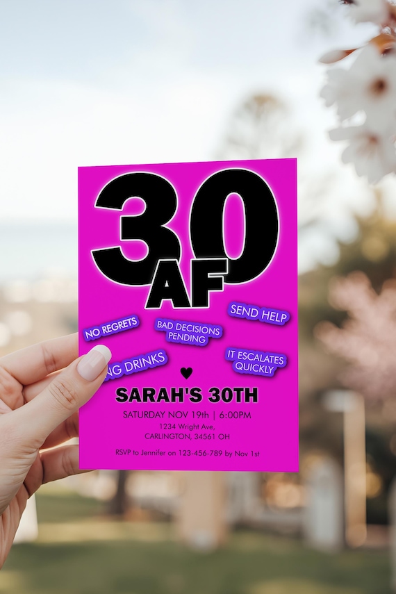 30 AF Invitation | Dirty 30 Birthday Invitation Editable | Adult 30th Party Invite | Girls Night Drinks Template | Corjl Printable