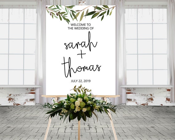 Botanical Wedding Sign • Greenery Welcome Wedding Sign • Leaves Wedding Sign • Eucalyptus Wedding Sign • Printable Sign • Editable Sign