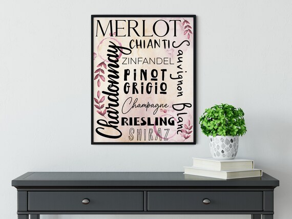 Wine Words Digital Print | Printable Wine Art | Art Print | DIY Wine Types Wall Art | Kitchen Wall Decor | Instant Download | Red Wine Art