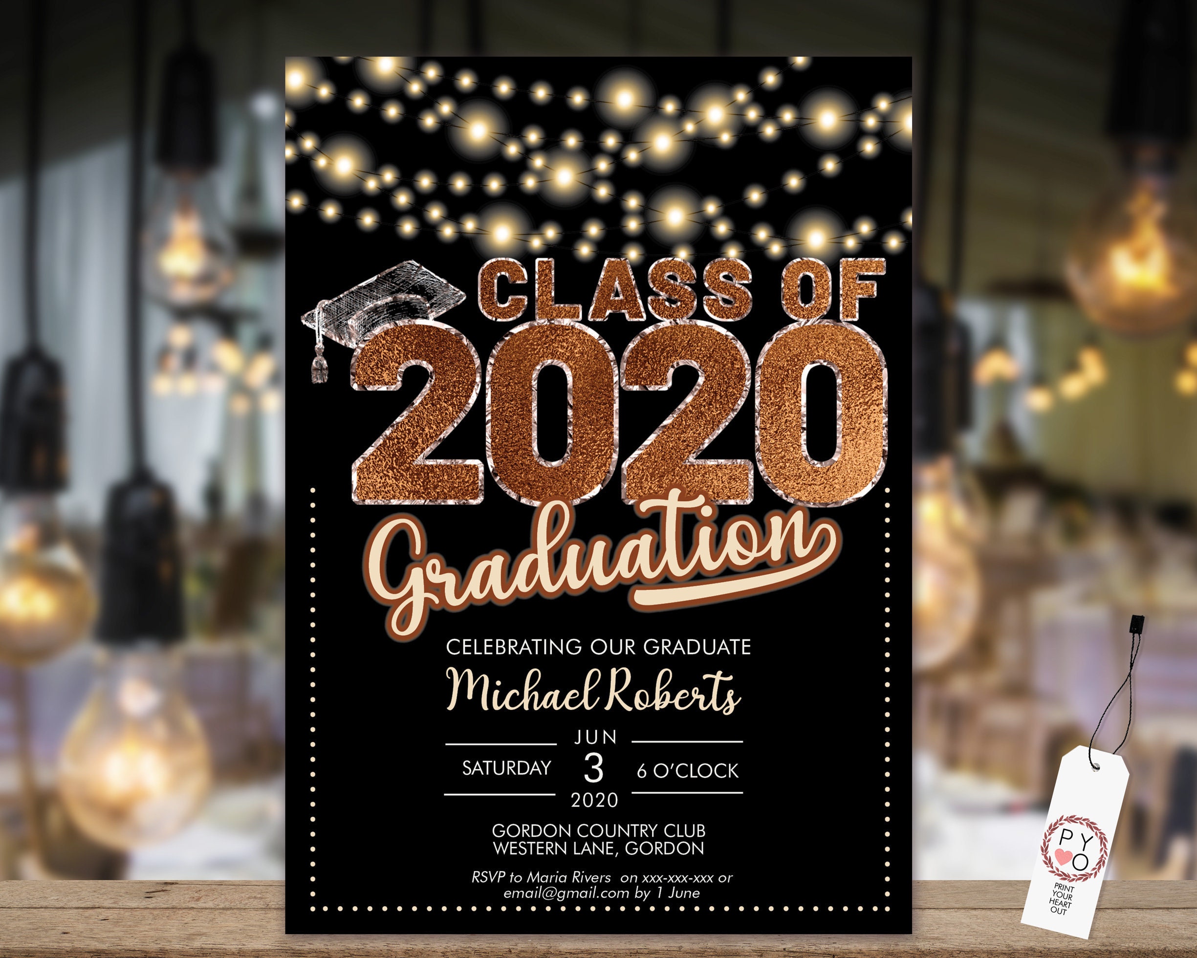 Class Of 2020 Copper Graduation Invitation Printable Template Black 