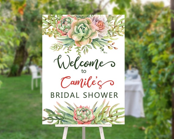 Succulent Floral Bouquet Bridal Shower Sign, Cactus Green, Bridal Welcome Sign, Outdoor Welcome Sign, Printable Sign, Southwest Shower