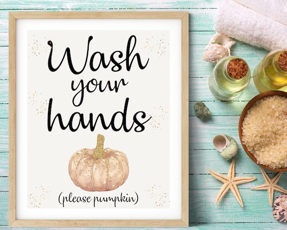 Fall Wash Your Hands Bathroom Digital Print | Printable Bath Art | Vanity Art Sign | DIY Wall Art | Pumpkin Wall Decor | Instant Download