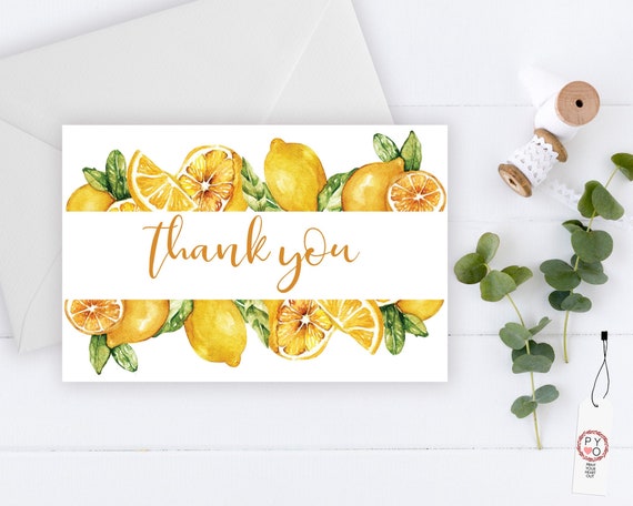 Lemons Thank You Card, Botanical Thank You, Citrus Thank You, Printable Thank Yous Card, Shower Thank You, Thanks Wedding, Fruit Card