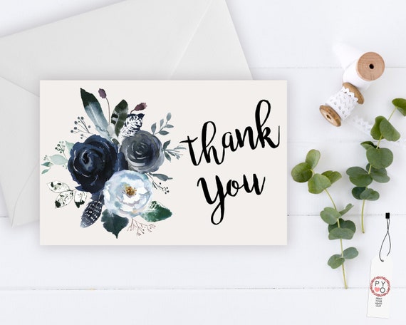 INSTANT DOWNLOAD - Thank You Card, Thank you postcard,Thank yous, Diy thank you card, Floral thank you, Thank you pdf, Thank you notes