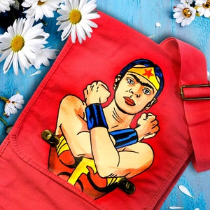 Marvelous Frida Inspired Pinkish-Red Fuchsia Color Shoulder Crossbody Bag Hand Painted Mexican Famous Icon Feminist Women Power Girls Gift