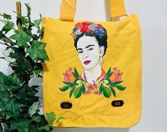 Vibrant Frida Inspired Bag Yellow Dandy Lion Color Cross-body Shoulder Canvas Bag for Girls and Women Fridalovers Fashion Mother's Day Gift