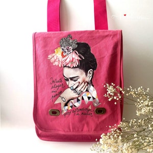 Enchanting Frida Inspired Pink Soft Canvas Crossbody Shoulder Strap Bag Mexican Artist Portrait Woman Girl Casual Fashion Birthday Gift Idea