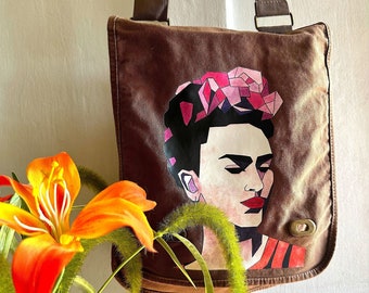 Frida Inspired Bag Crossbody Shoulder Messenger Bag Brown Java Earthtones Soft Canvas Urban Fashion Girls Gift Fridalovers