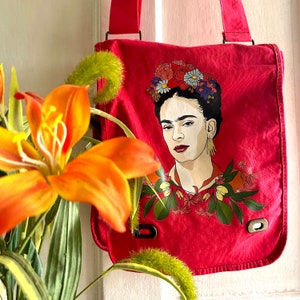 Glamorous Frida Inspired Bag Fuchsia Pink-Red Color Crossbody Shoulder Canvas Bag for Girls and Women Fridalovers Fashion Mother&#39;s Day Gift