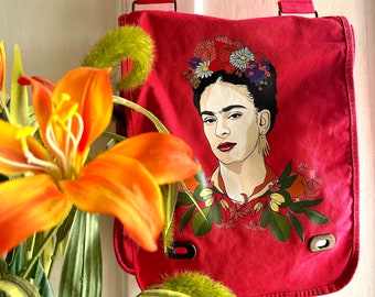 Glamorous Frida Inspired Bag Fuchsia Pink-Red Color Crossbody Shoulder Canvas Bag for Girls and Women Fridalovers Fashion Mother's Day Gift