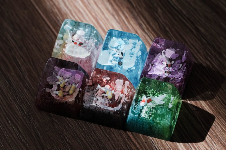 Koi Fish Keycap, Set 4 Keycap Set, Artisan Keycap, Resin Keycap, Cherry MX ESC Keycap, Japanese Keycap 