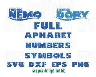 Finding Nemo Font SVG Finding Dory Alphabet SVG Finding Nemo Letters SVG Numbers birthday decor party svg png dxf cut files Cameo Cricut