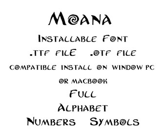 Moana font file .ttf font true type font installable on PC or Mac Cricut font Download Disney letters decor shirt gift party birthday