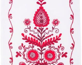 Red Embroidered Wedding Rushnyk, Ukrainian Ceremony Towel