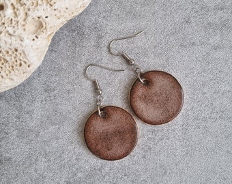 Handmade Ceramic Earrings • Ceramic jewelry • Metallic copper effect earrings • Surgical steel - hypoallergenic • Round shaped earrings