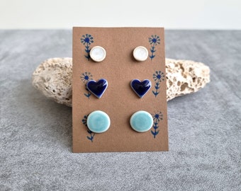 Ceramic earrings set • Handmade Ceramic Earrings • Ceramic jewelry • Surgical steel - hypoallergenic • Ceramic studs • Heart earrings