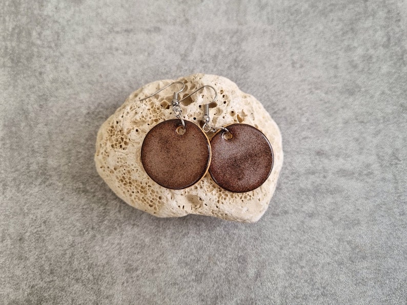 Handmade Ceramic Earrings Ceramic jewelry Metallic copper effect earrings Surgical steel hypoallergenic Round shaped earrings image 3