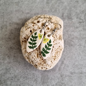 Handmade Ceramic Earrings • Ceramic jewelry • Botanical earrings • Surgical steel - hypoallergenic • Green earrings