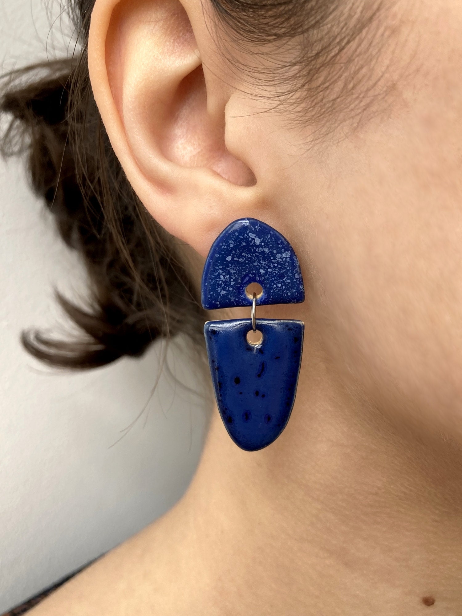 Handmade Ceramic Dangle Earrings Ceramic jewelry Blue Etsy