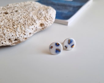 Porcelain earrings with gold luster • Handmade Ceramic Earrings • Porcelain jewelry • Hypoallergenic earrings • Porcelain studs