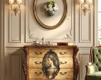 Romantic Painted Vintage Bombe Chest, Refinished French Dresser, Accent Table, Nightstand